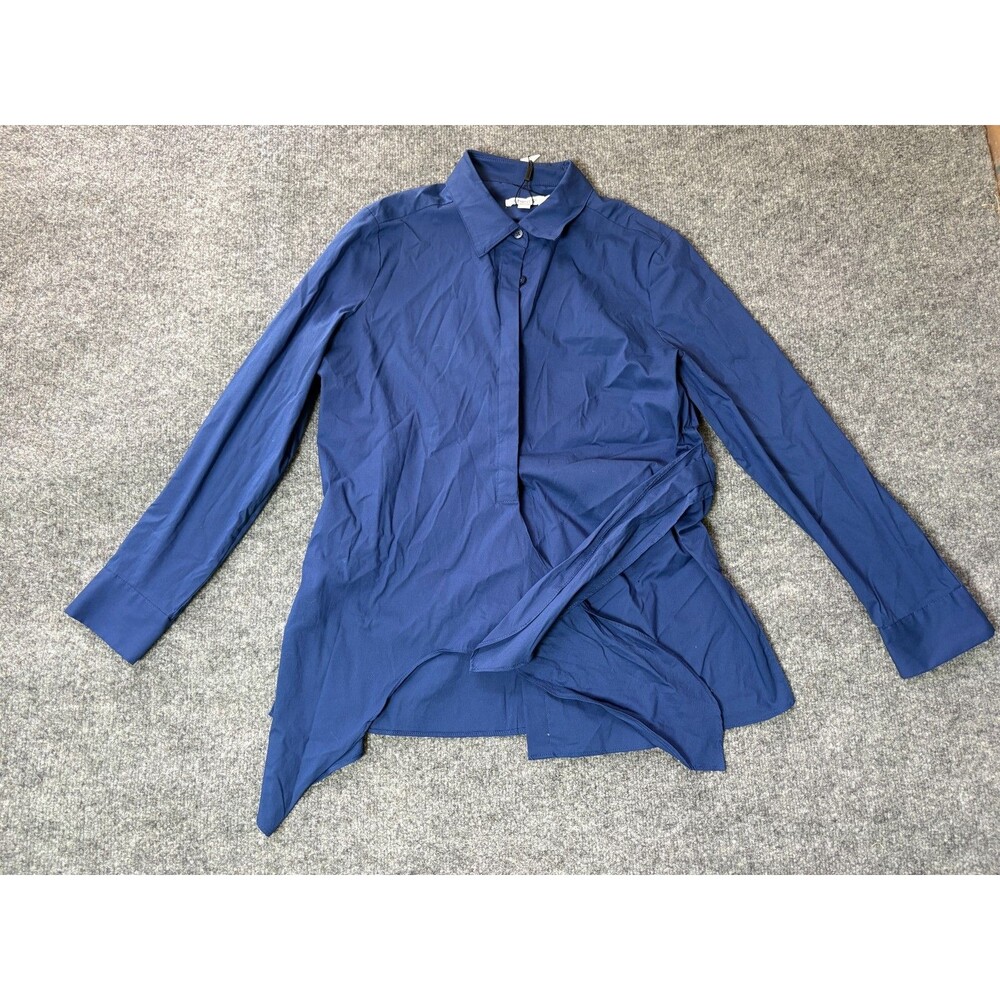 Chicos Top Womens Chico Size 0 US 4 Blue Button Up Cotton Bend Long Sleeve